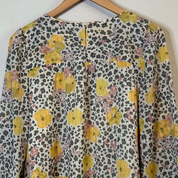 Loft Petite Shimmer Floral Pleated Blouse Gold Pink Leopard Pure Pearl Top Sz S - Picture 8 of 12